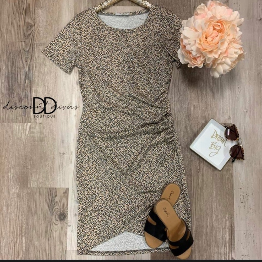 Leopard print cotton Rouch dress
